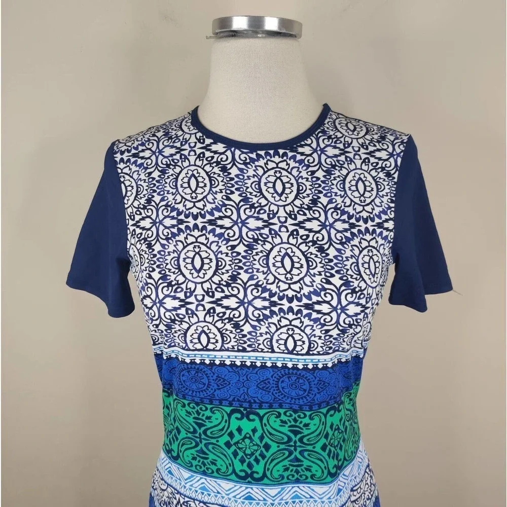 Lands' End Rash Guard Top UPF Floral Crewneck Short‎ Sleeve